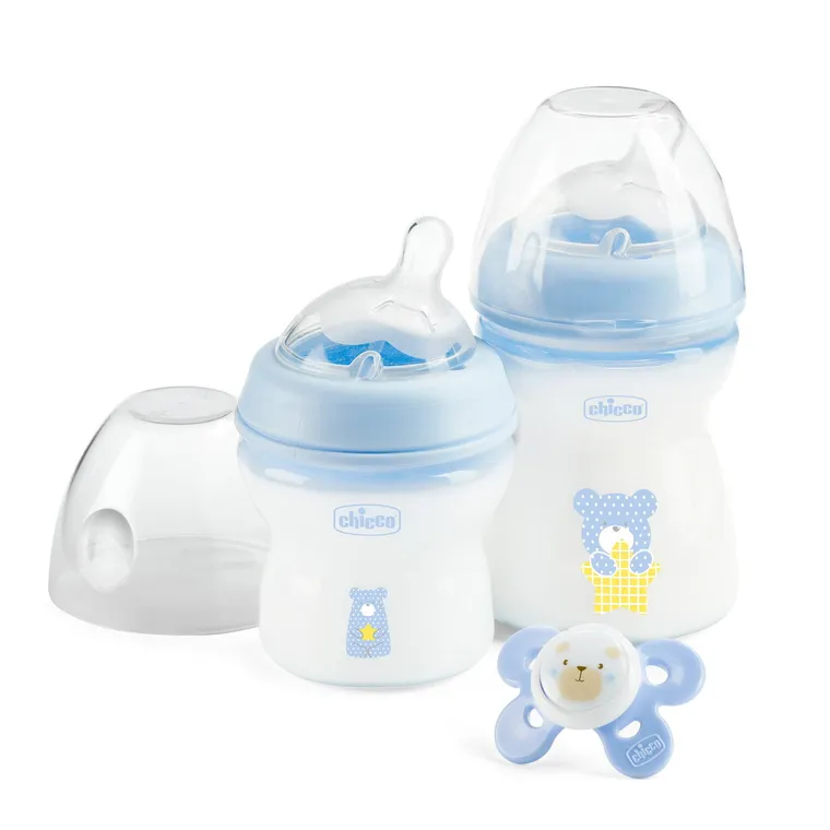 Chicco, Natural Feeling, zestaw butelek, niebieski