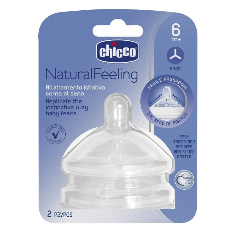 Chicco, NaturalFeeling, smoczek na butelkę, przepływ do kaszki, 6m+, 2 szt.