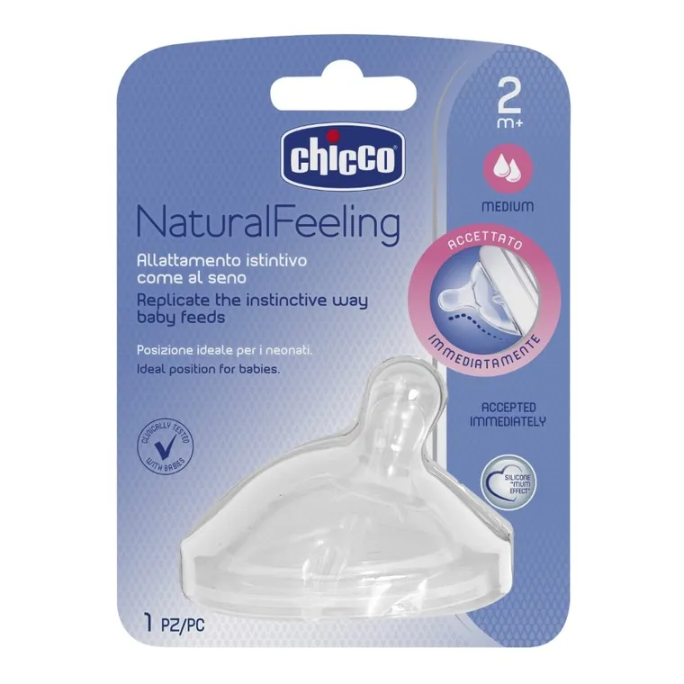 Chicco, NaturalFeeling, smoczek na butelkę, przepływ średni, 2m+, 1 szt.