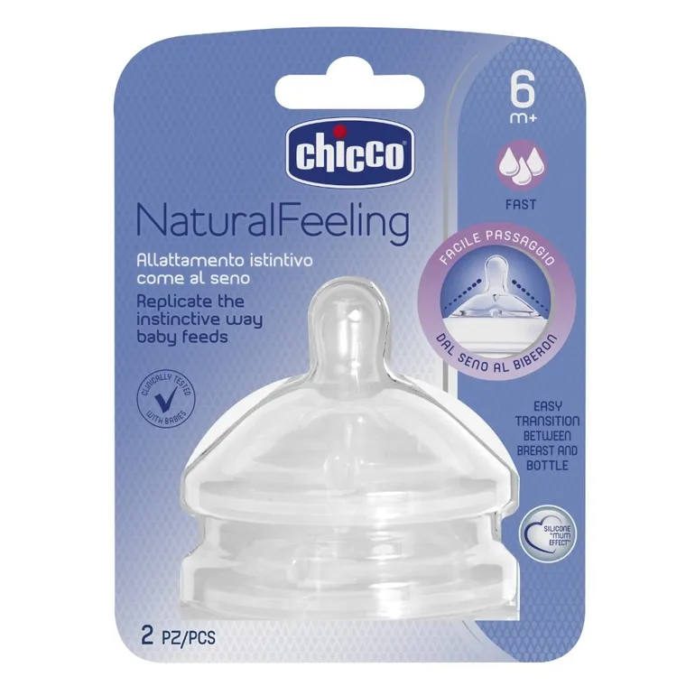Chicco, NaturalFeeling, smoczek na butelkę, przepływ szybki, 6m+, 2 szt.