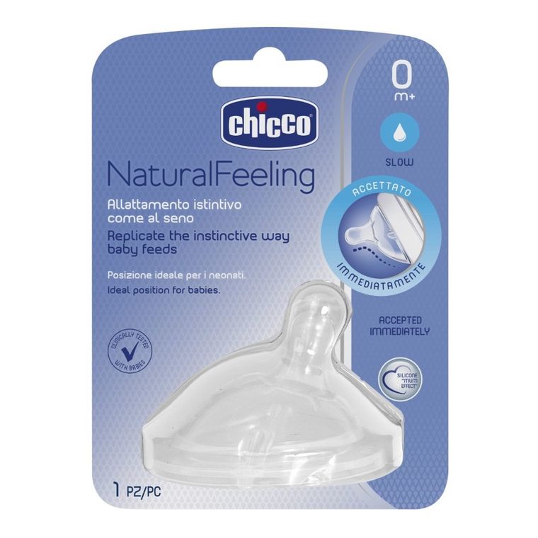 Chicco, NaturalFeeling, smoczek na butelkę, przepływ wolny, 0m+, 1 szt.