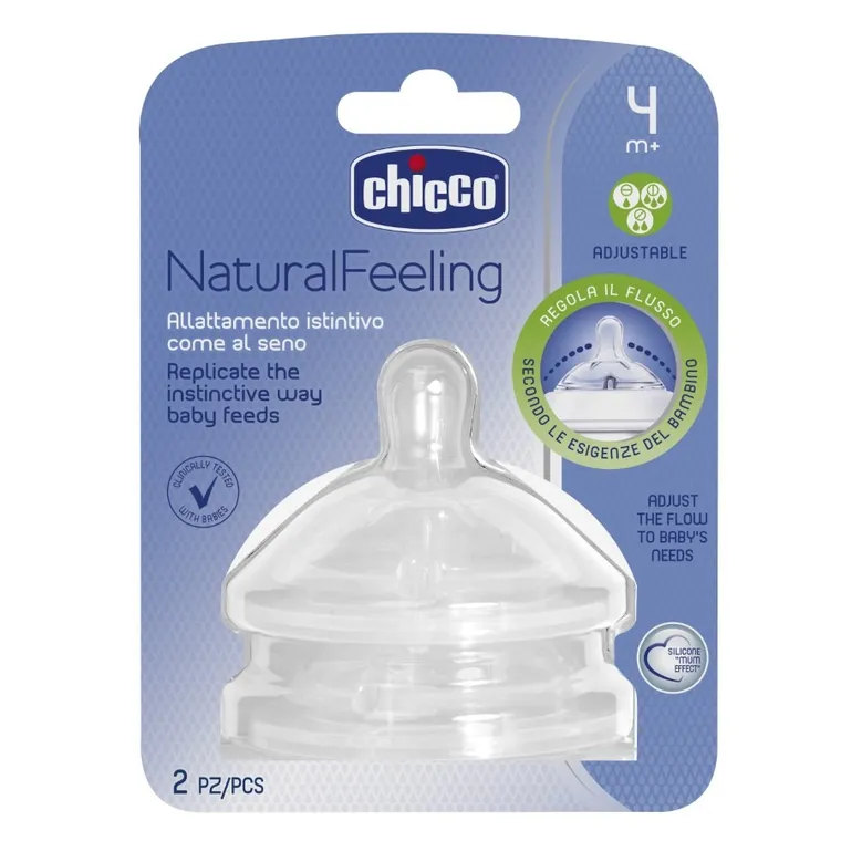 Chicco, NaturalFeeling, smoczek na butelkę, trójprzepływowy, 4m+, 2 szt.