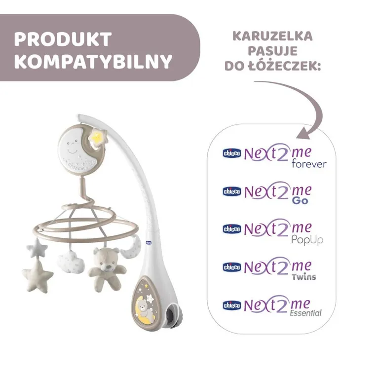 Chicco, Next2Dreams, karuzela 3w1, beżowa
