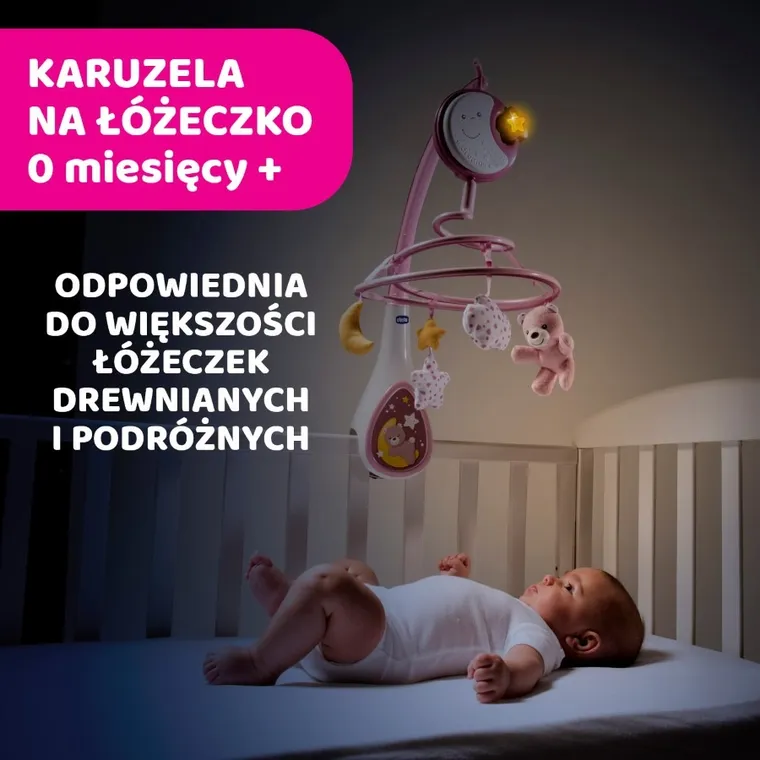 Chicco, Next2Dreams, karuzela 3w1, różowa