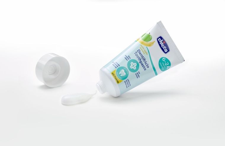 Chicco, pasta do zębów o smaku jabłkowo-bananowym, bez fluoru, 50 ml, 6-24 m