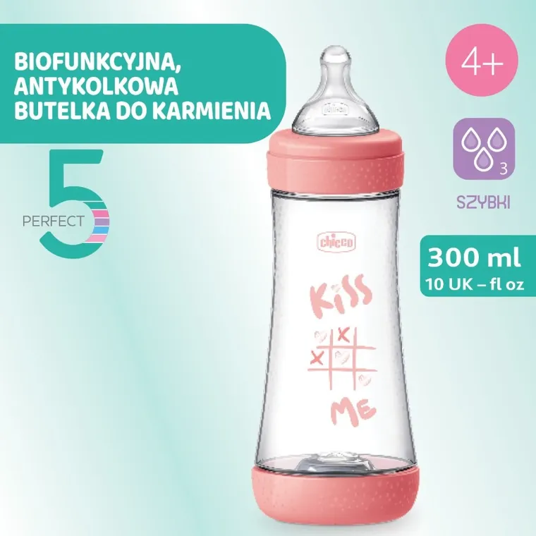 Chicco, Perfect5, butelka antykolkowa, pink, 4m+, 300 ml