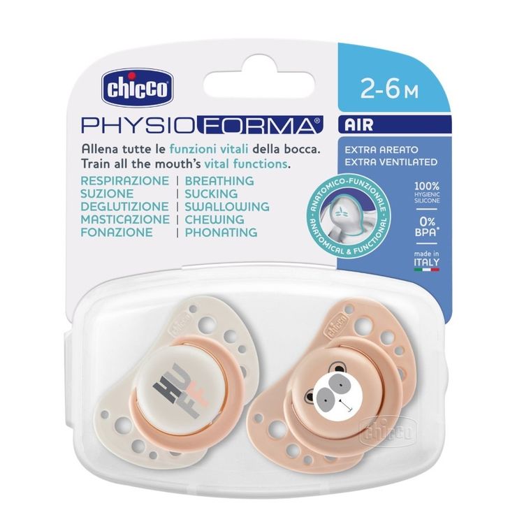 Chicco, Physioforma Air, smoczek uspokajający, silikonowy, różowy, 2-6m, 2 szt.