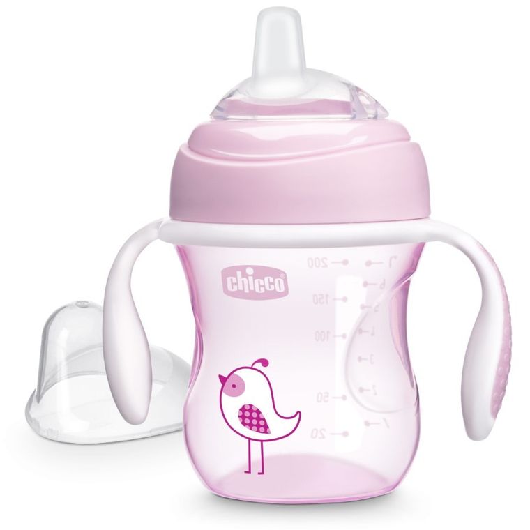 Chicco, pierwszy kubek treningowy z miękkim ustnikiem, różowy, 4m+, 200 ml