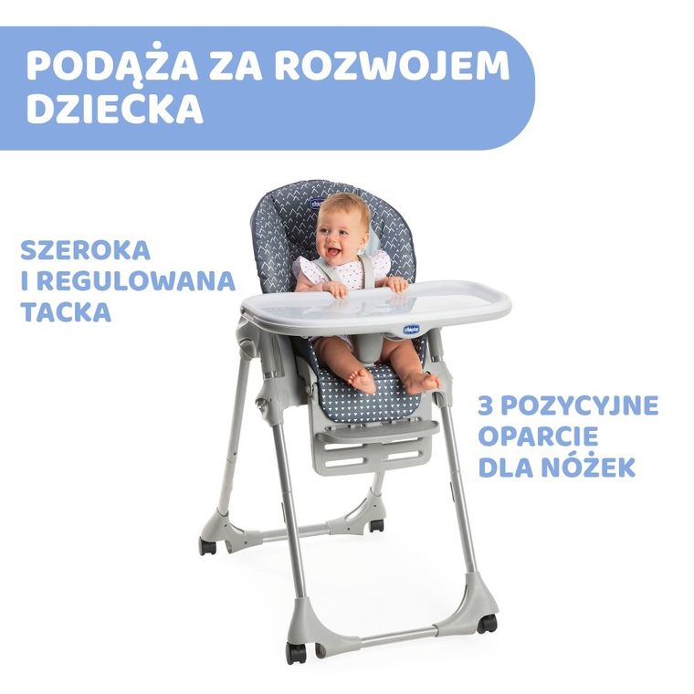 Chicco, Polly Easy, krzesło do karmienia, Pinguin, 4 koła