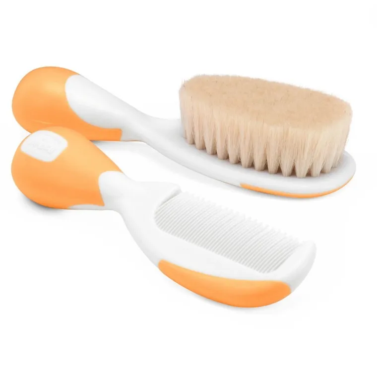 Chicco, Szczotka z naturalnego włosia i grzebyk, pomarańczowy, 0m+