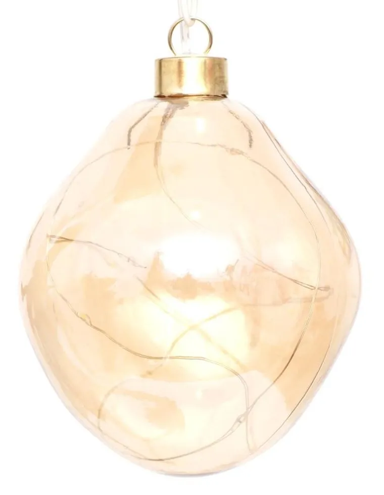 Christmas Decoration, bombka formówka, szklana kropla, LED, złota, 12 cm, 2 szt.