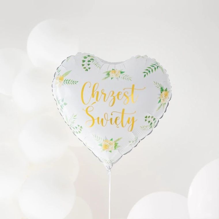 Chrzest Święty, balon foliowy, serce, 45 cm