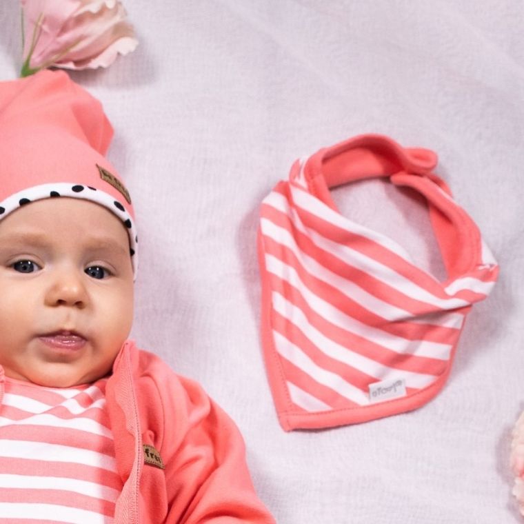 Chustka dziewczęca na szyję, biało-koralowa, Nicol