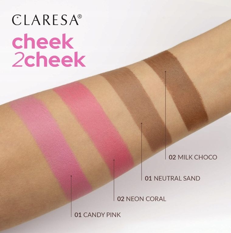 Claresa, Cheek2Cheek, kremowy róż do policzków, sztyft, nr 02 neon coral, 6 g