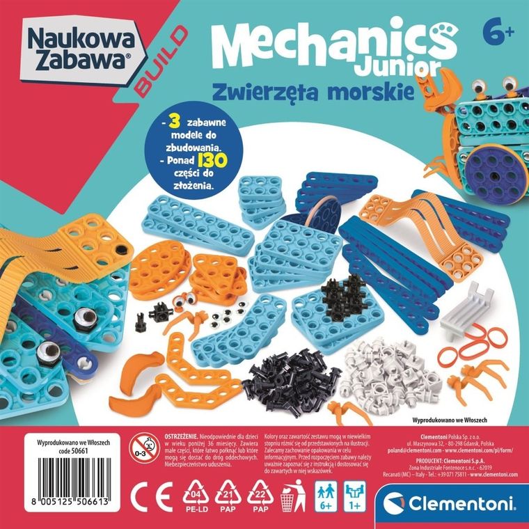 Clementoni, Naukowa Zabawa, Maker's lab, Zwierzęta morskie, 130 elementów