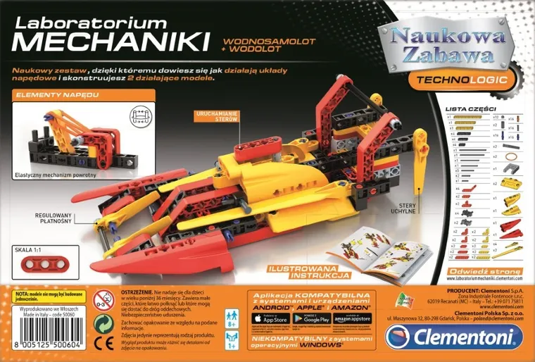 Clementoni, Naukowa Zabawa, Technologic, Laboratorium Mechaniki, Wodnosamolot i hydroplan, zestaw edukacyjny