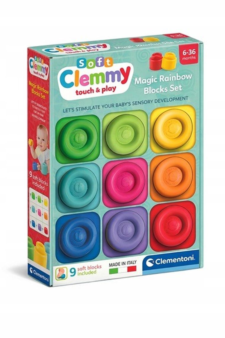 Clementoni, Soft Clemmy, Magiczna Tęcza, miękkie klocki, 9 elementów