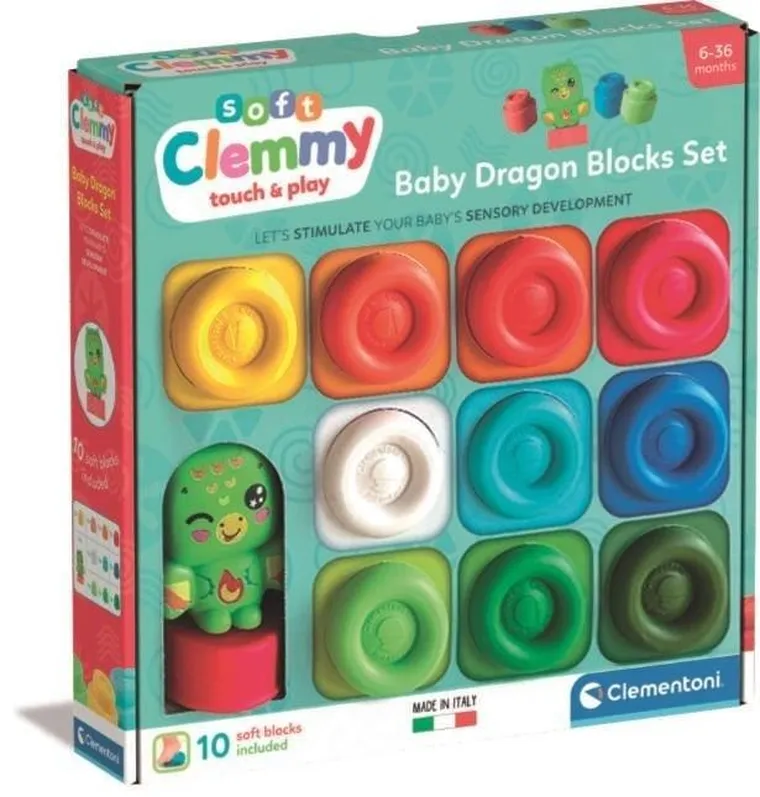 Clementoni, Soft Clemmy, Smok, miękkie klocki, 10 elementów