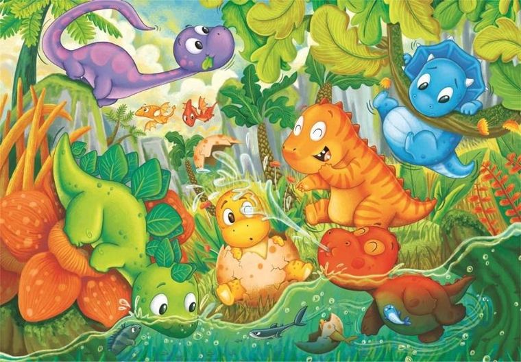 Clementoni, Super Color, Dinos Happy Oasis, puzzle maxi, 24 elementy