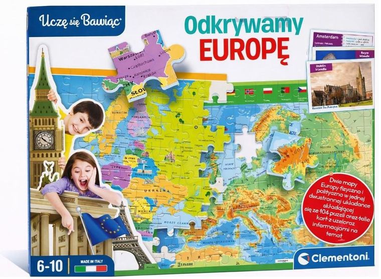 Clementoni, Uczę się bawiąc, Odkrywamy Europę, puzzle i karty edukacyjne