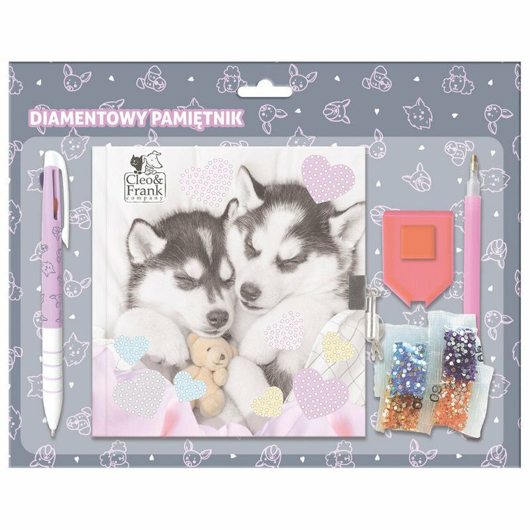 Cleo i Frank, diamentowy pamiętnik z kłódką + długopis, 3 kolory