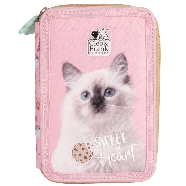 Cleo i Frank, piórnik rozkładany, podwójny, z wyposażeniem, Kot