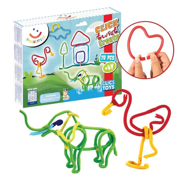 Clics, Spaghetteez, miękkie patyczki konstrukcyjne, 70 elementów