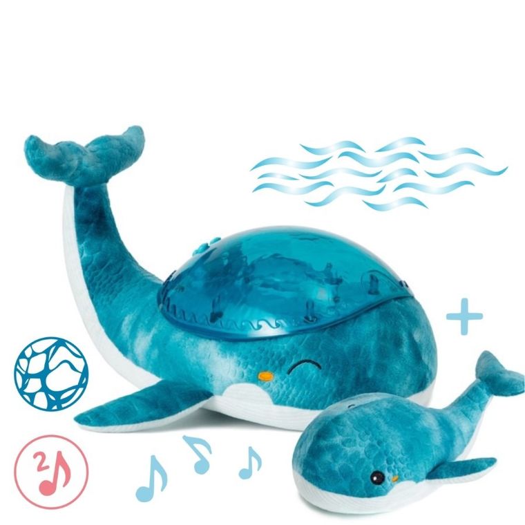 Cloud B, Tranquil Whale, Wieloryb, lampka z projekcją świetlną i grzechotką, niebieska