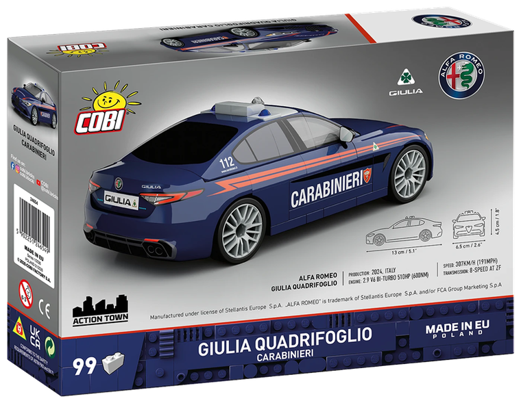 Cobi, Alfa Romeo Giulia Auad Carabinieri, klocki, 1:35, 99 elementów