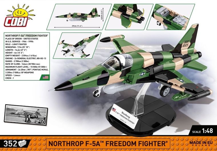 Cobi, Historical Collection, Vietnam War, Northrop F-5A Freedom Fighter, klocki, 1:48, 352 elementy