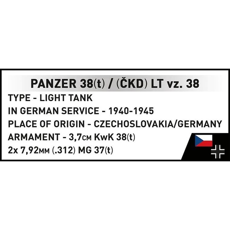 Cobi, Historical Collection, WWII, Panzer, 38(T)/CKD LT VZ.38, klocki, 1:28, 690 elementów