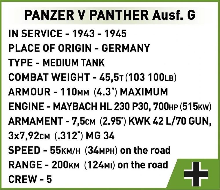 Cobi, Historical Collection WWII, Panzer V PANTHER Ausf. G, klocki, 1133 elementy