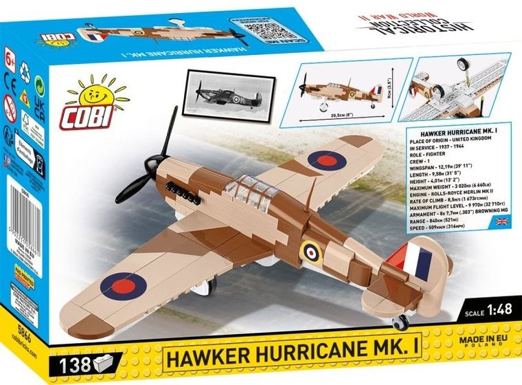 Cobi, Historical Collection WWII, Samolot Hawker Hurricane Mk.1, 1:48, klocki, 138 elementów
