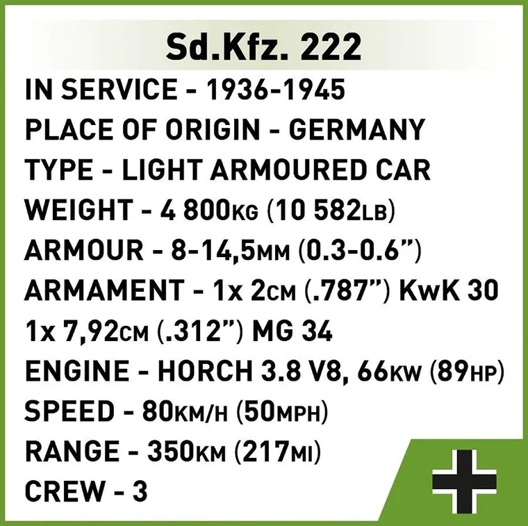Cobi, Historical Collection WWII, Sd.Kfz., 222, klocki, 502 elementy
