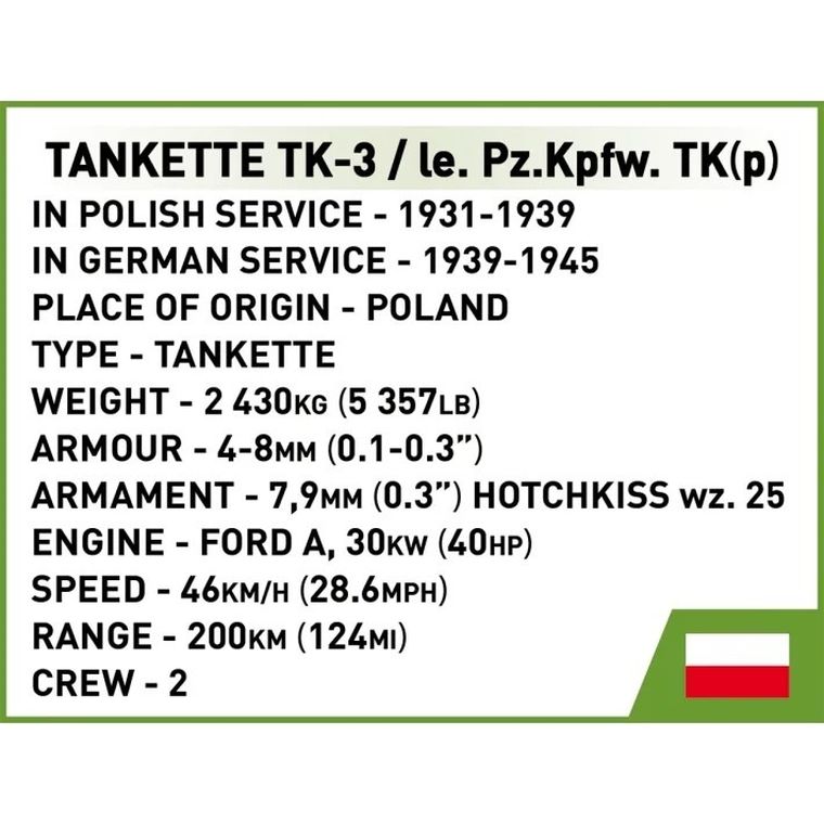 Cobi, Historical Collection WWII, Tankietka TK-3, klocki, 323 elementy