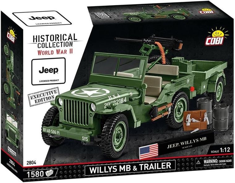 Cobi, Historical Collection WWII, Willys MB & Trailer, klocki, 1580 elementów