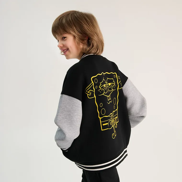 Cool Club, Bluza bejsbolówka chłopięca, rozpinana, czarna, SpongeBob