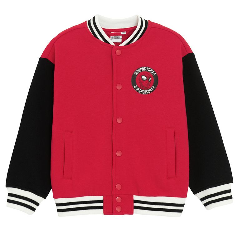 Cool Club, Bluza bejsbolówka chłopięca, rozpinana, czerwona, Spider-Man