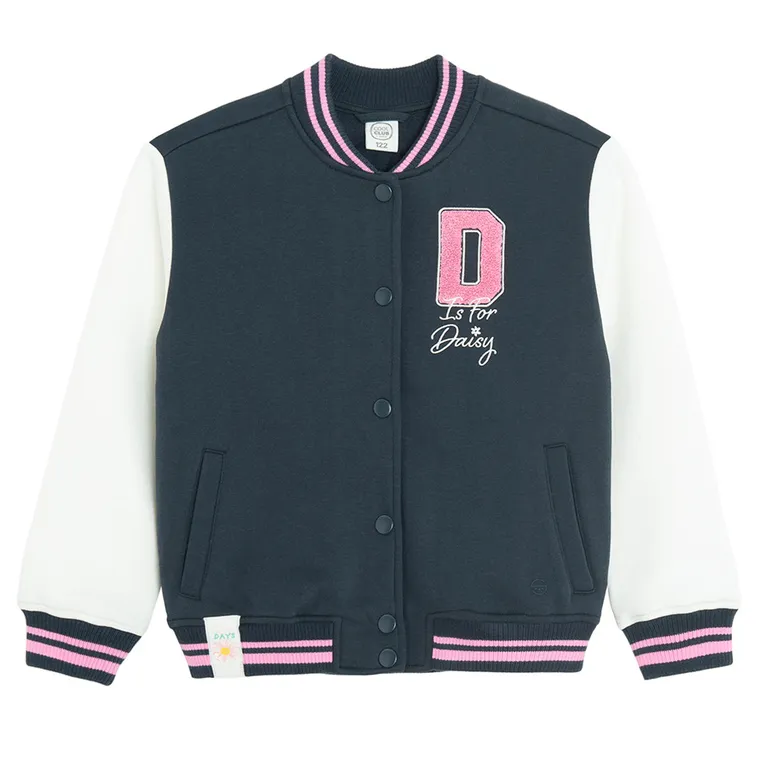 Cool Club, Bluza bejsbolówka dziewczęca, rozpinana, ocieplana, granatowa