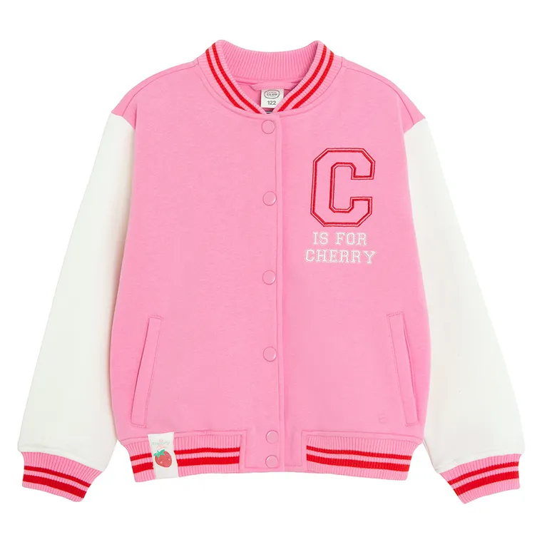 Cool Club, Bluza bejsbolówka dziewczęca, rozpinana, ocieplana, różowa