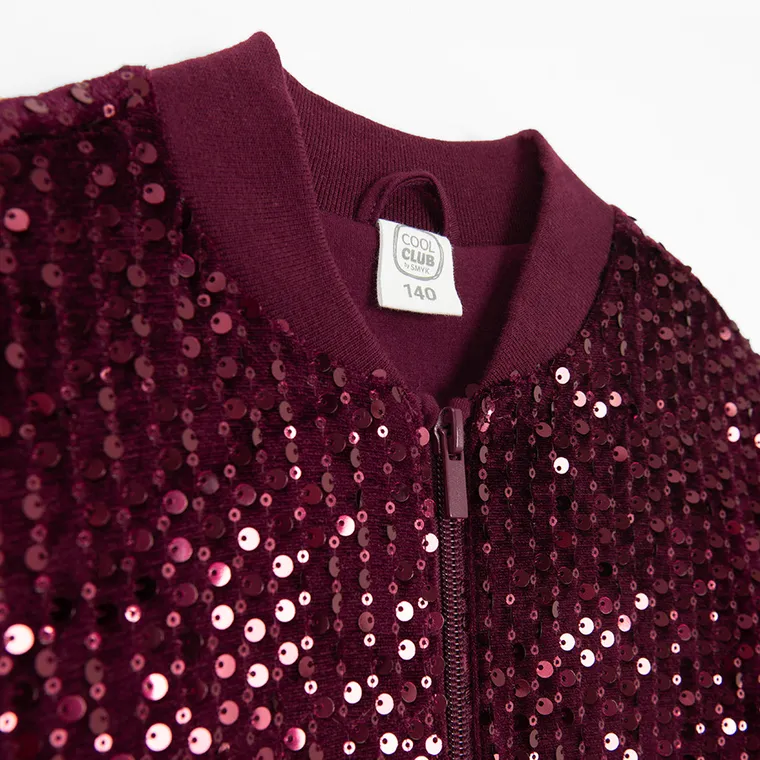 Cool Club, Bluza bomberka dziewczęca, rozpinana, welurowa, bordowa