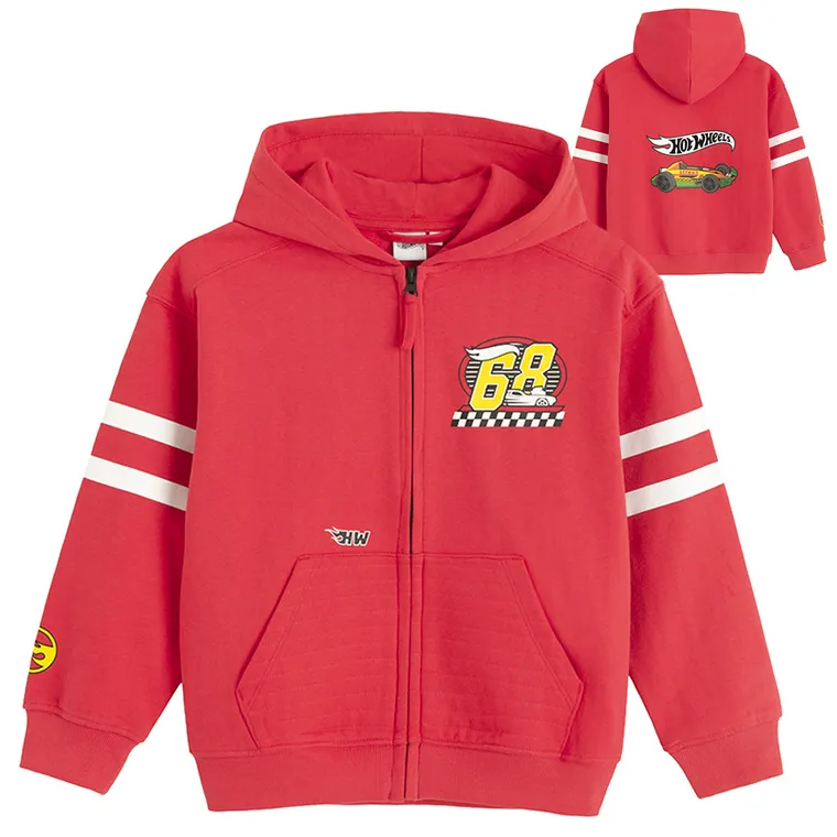 Cool Club, Bluza chłopięca z kapturem, rozpinana, czerwona, Hot Wheels