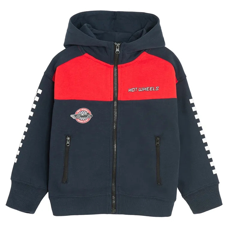 Cool Club, Bluza chłopięca z kapturem, rozpinana, niebiesko-czerwona, Hot Wheels