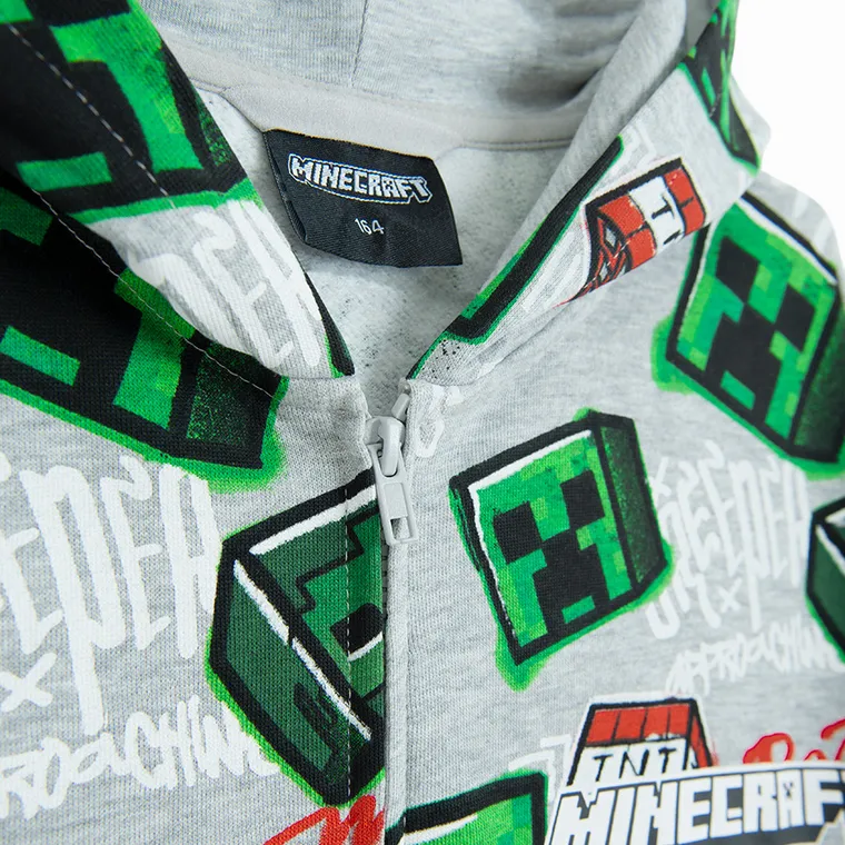 Cool Club, Bluza chłopięca z kapturem, rozpinana, szara, Minecraft