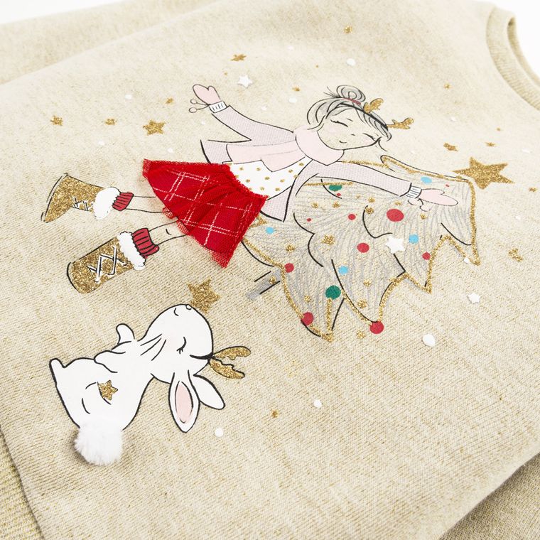 Cool Club, Bluza dziewczęca, beżowa, choinka