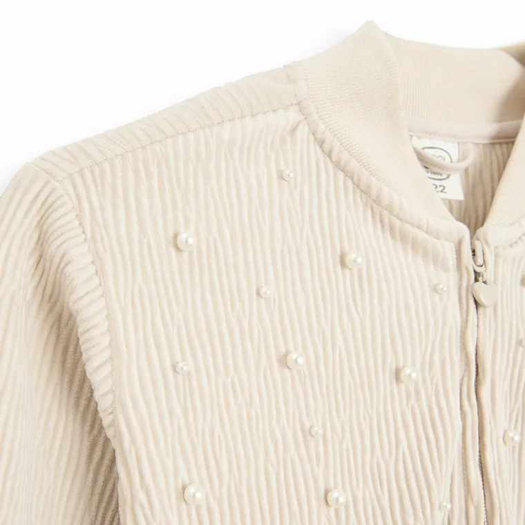Cool Club, Bluza dziewczęca, rozpinana, welurowa, beżowa