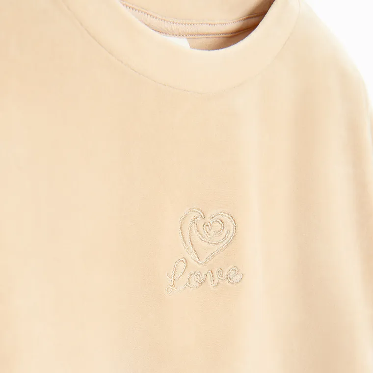 Cool Club, Bluza dziewczęca, welurowa, beżowa