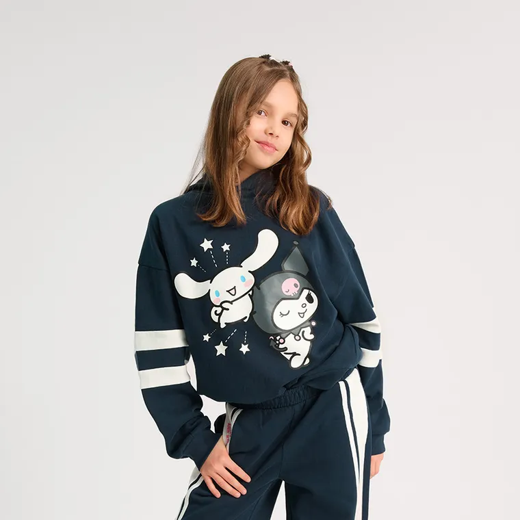 Cool Club, Bluza dziewczęca z kapturem, ocieplana, granatowa, Hello Kitty and Friends