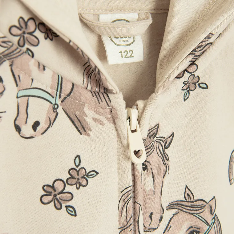 Cool Club, Bluza dziewczęca z kapturem, rozpinana, beżowa