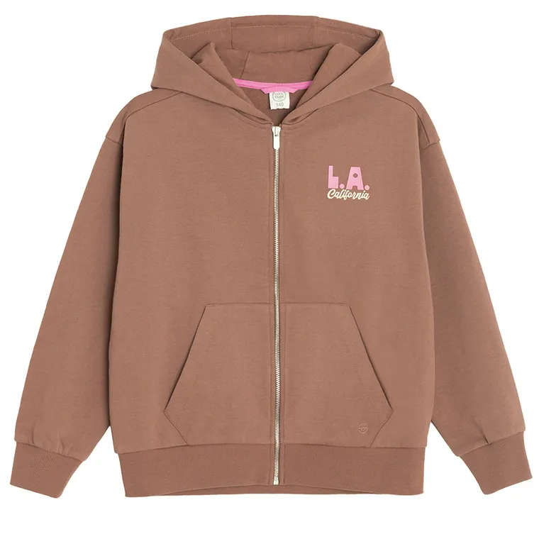 Cool Club, Bluza dziewczęca z kapturem, rozpinana, brązowa